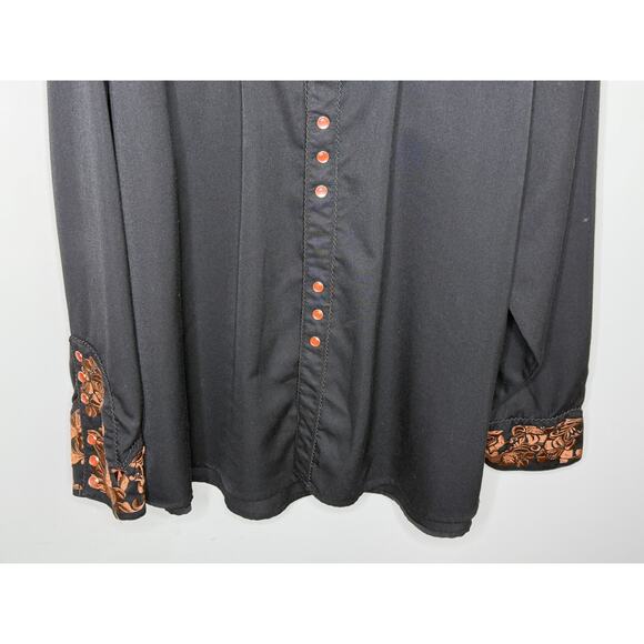 Scully Embroidered Gunfighter Long Sleeve Snap Western Shirt Black Copper XXL - Picture 4 of 9